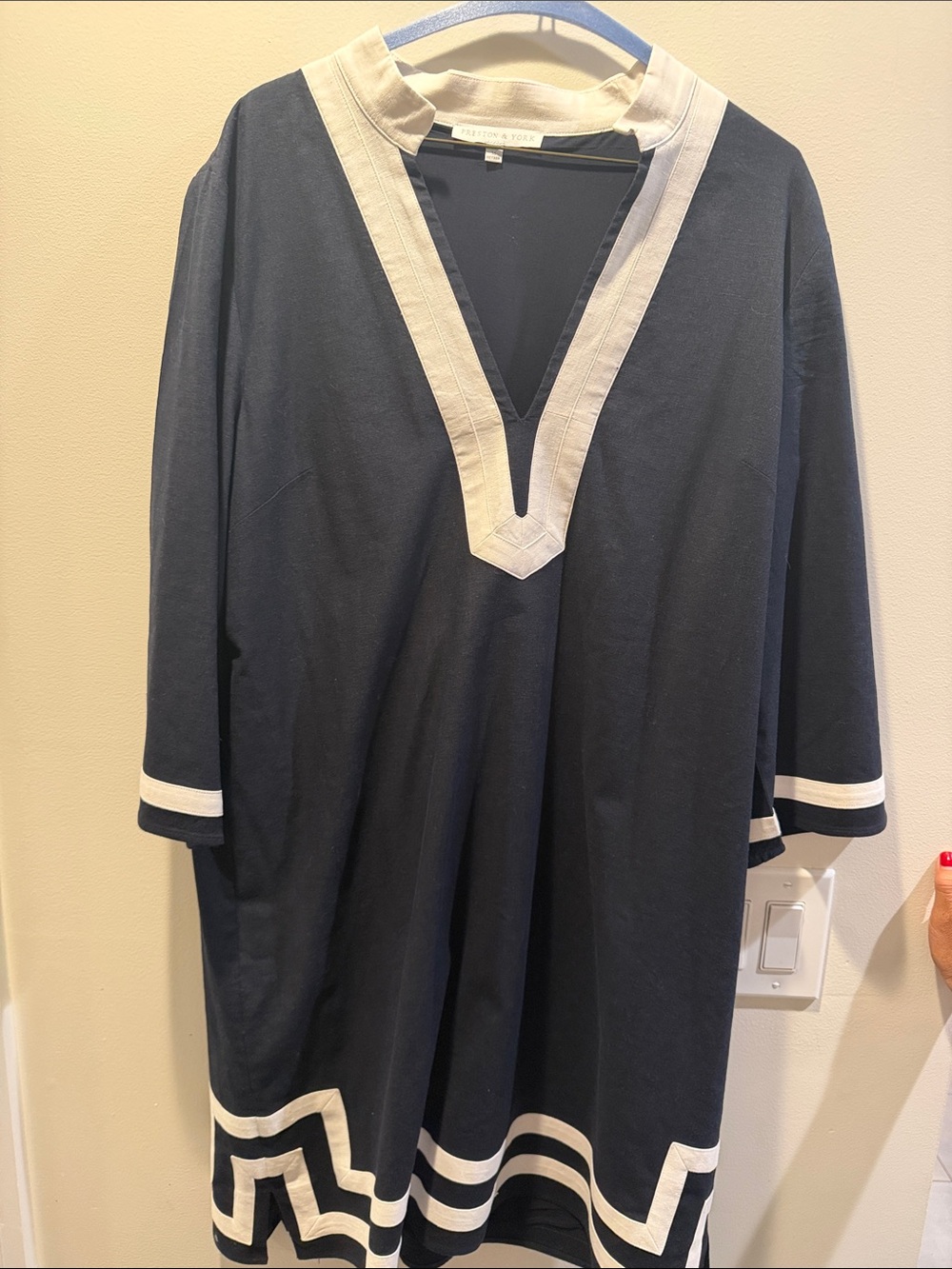 Preston & York Navy Midi Dress with Cream Trim